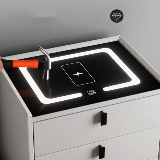 Mesilla de noche Klack Smart LED Bluetooth Vidrio templado Carga inalámbrica y Huella digital