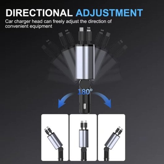 Carregador de isqueiro retrátil USB tipo C/Lightning Power Delivery Klack 4 em 1 de 120 W