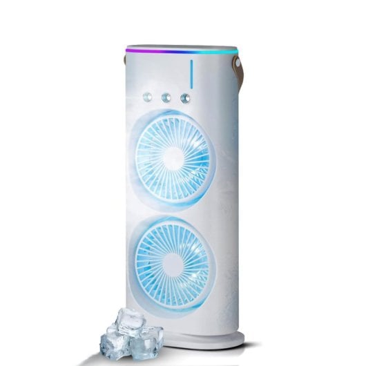 Ventilador Torre Klack Aqua Portátil Doble Nebulización USB Rotación 180° Oscilación 90°
