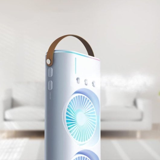 Ventilador Torre Klack Aqua Portátil Doble Nebulización USB Rotación 180° Oscilación 90°
