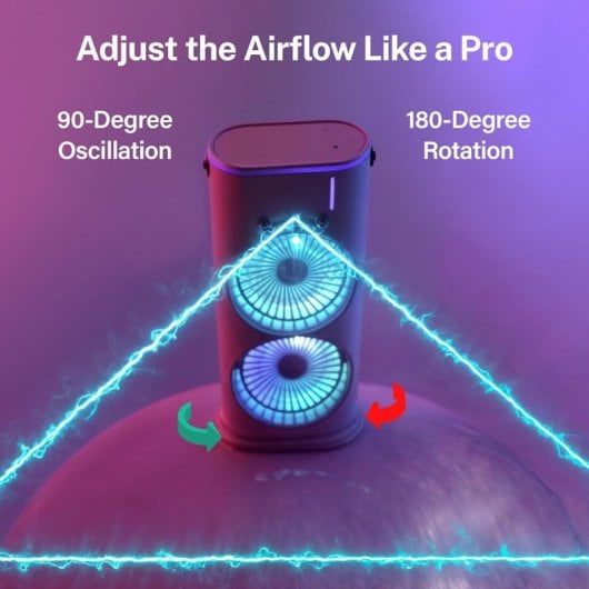 Ventilador Torre Klack Aqua Portátil Doble Nebulización USB Rotación 180° Oscilación 90°