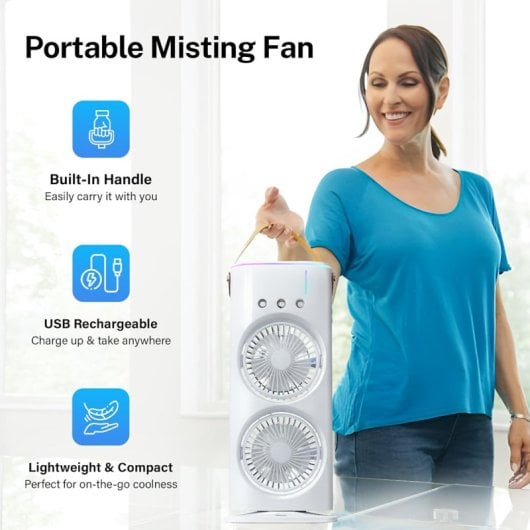 Ventilador Torre Klack Aqua Portátil Doble Nebulización USB Rotación 180° Oscilación 90°