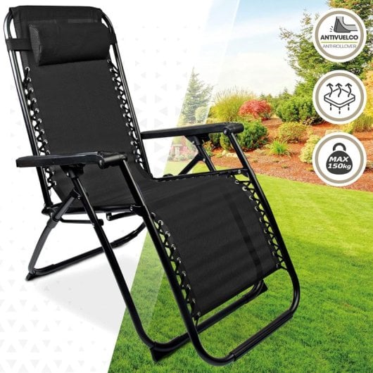Espreguiçadeira reclinável dobrável Klack Zero Gravity em aço cromado e textilene 150 kg