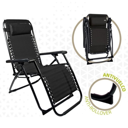 Tumbona Klack Zero Gravity reclinable y plegable textileno, 150kg, acero cromado