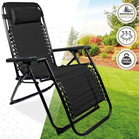 Tumbona Klack Zero Gravity reclinable y plegable textileno, 150kg, acero cromado