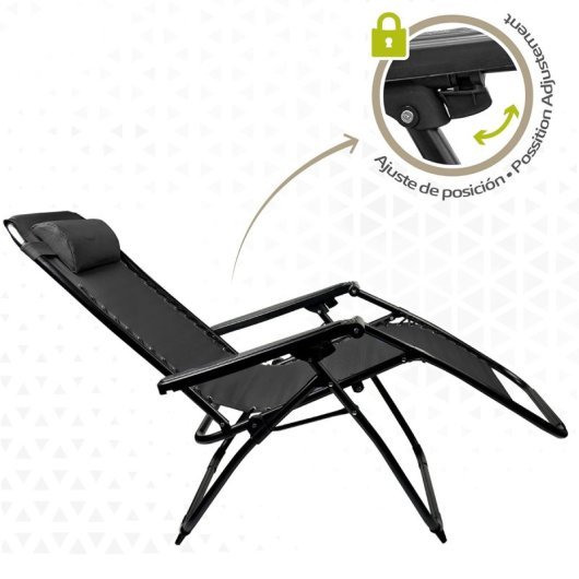Tumbona Klack Zero Gravity reclinable y plegable textileno, 150kg, acero cromado