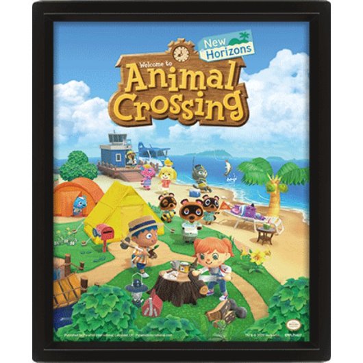 Poster lenticulaire Pyramid Animal Crossing effet 3D encadré plastique noir 23,5x28,5cm