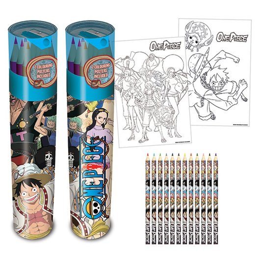 Estuche de lápices Pyramid ONE PIECE tubo 12 colores sacapuntas y 2 pósters