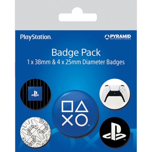 Pyramid PlayStation Metallblechpaket, 5 Einheiten, offizielle Lizenz, Durchmesser 2,5/3,8 cm