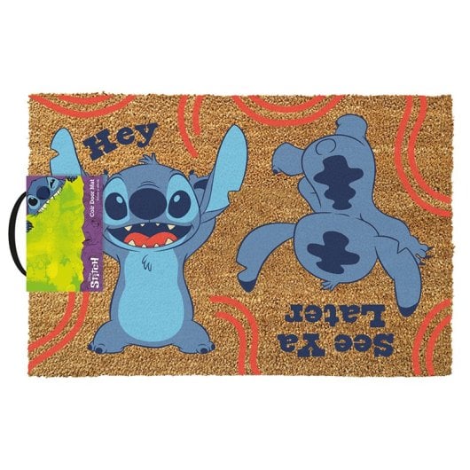 Felpudo Pyramid LILO & STITCH fibra de coco 15mm vinilo 60x40cm asa transporte