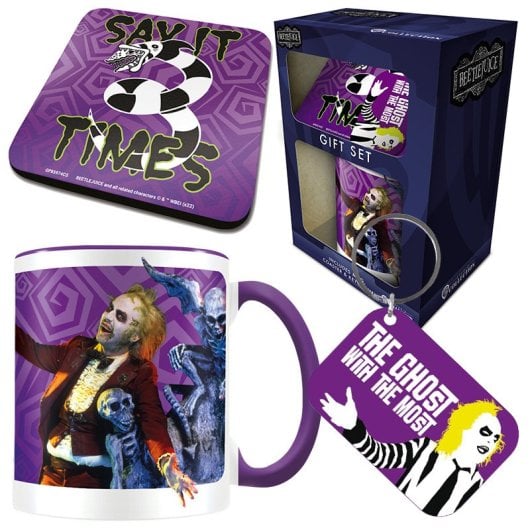 Coffret collector Pyramid Beetlejuice, mug 315 ml, porte-clés en caoutchouc, dessous de verre en liège