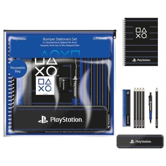 Pack papelería Pyramid PlayStation 5 lápices bolígrafo regla sacapuntas goma estuche cuaderno