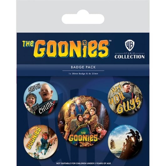 Badge Pyramide Les Goonies Pack de 5 badges officiels en métal 2,5/3,8 cm Épingle de sûreté