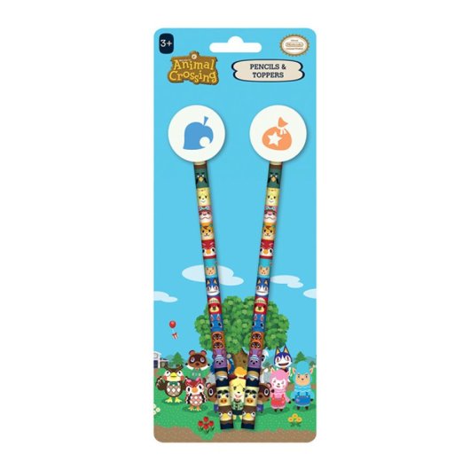 Lot de 2 crayons pyramidaux Animal Crossing décorés avec des décorations sous licence officielle