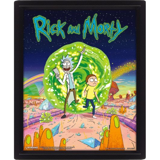 Póster lenticular Pyramid Rick & Morty 3D 23,5x28,5cm enmarcado plástico negro