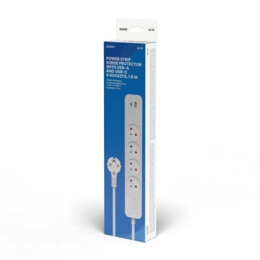 Savio LZ-11 Régua com 4x Tomadas Tipo E + 2x USB (A+C) 1.5m com Proteção Contra Sobretensão Branca