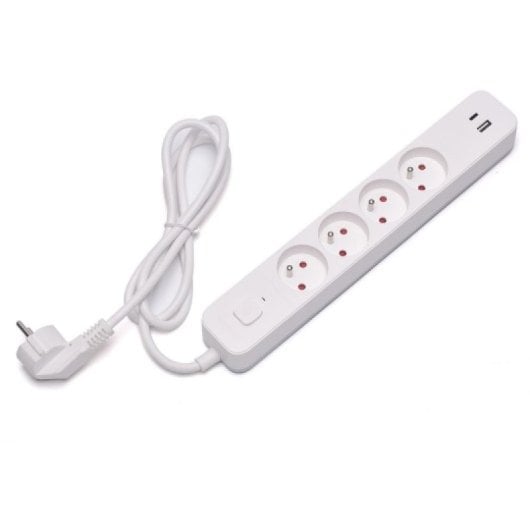 Savio LZ-11 Régua com 4x Tomadas Tipo E + 2x USB (A+C) 1.5m com Proteção Contra Sobretensão Branca