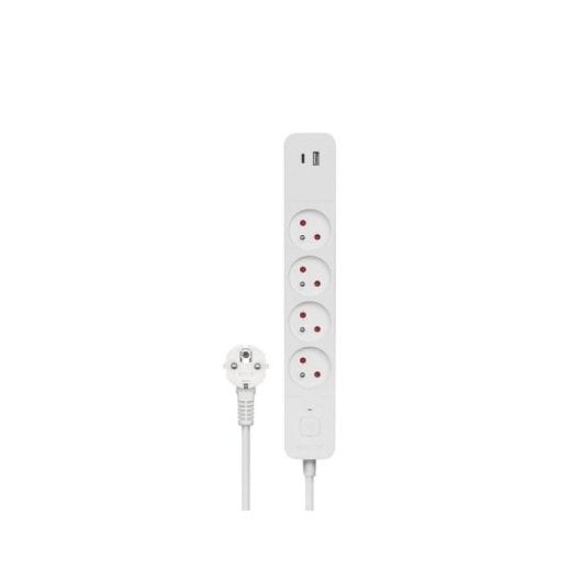 Savio LZ-11 Régua com 4x Tomadas Tipo E + 2x USB (A+C) 1.5m com Proteção Contra Sobretensão Branca