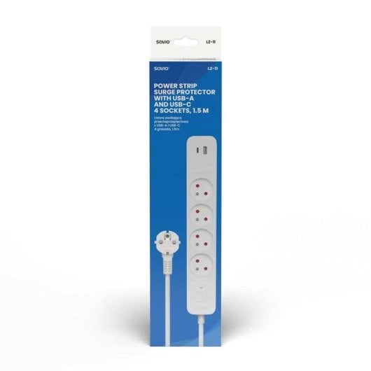 Steckdosenleiste Savio LZ-11 4 Steckplätze mit Überspannungsschutz USB-A USB-C Schalter