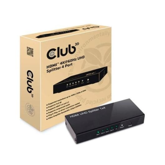 Splitter HDMI Club 3D CSV-1380 4 porte 4K 60Hz UHD Nero