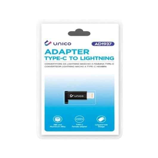 Adaptador Unico Plus Lightning Macho ABS Alumínio Preto USB-C Fêmea 5V-2A
