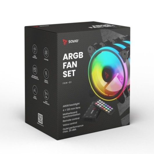 Refrigeración Aire Savio FAN-01 120mm KIT 4 ventiladores aRGB mando voz controlador