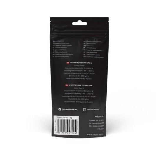 Pasta Térmica Savio Glacier TG-03 13.5W/M-K Jeringa 4g para Refrigeración Avanzada
