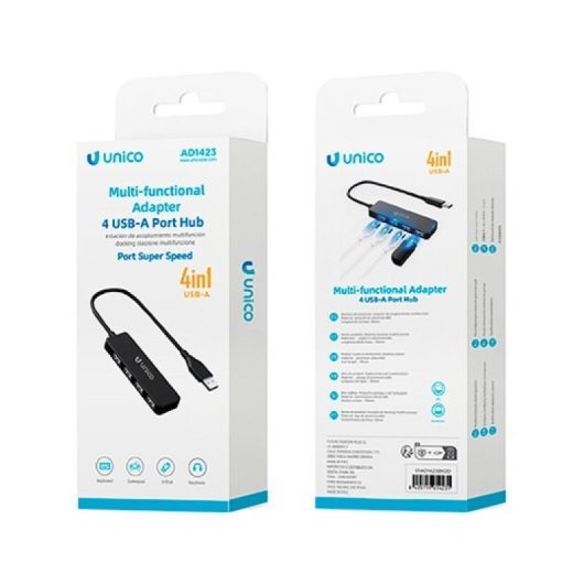 Adaptateur USB Unico Plus AD1423 USB-A vers 4 USB-A noir 90 mm aluminium