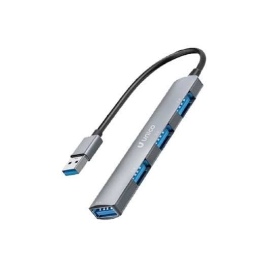 Hub USB 4 en 1 UNICO Gris Aleación Aluminio USB 3.0 3xUSB 2.0 11cm