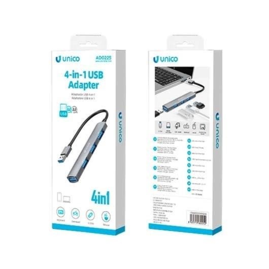 Hub USB 4 en 1 UNICO Gris Aleación Aluminio USB 3.0 3xUSB 2.0 11cm