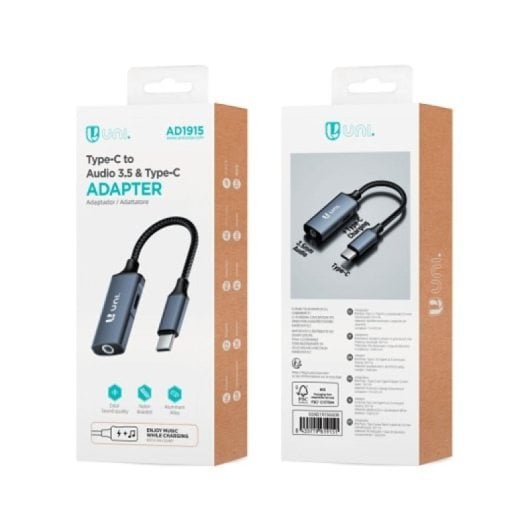 Adaptateur USB-C vers jack 3,5 mm UNI AD1915, gris pistolet, 13 cm, transfert 10,8 Gbit/s