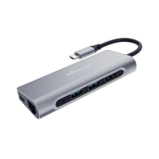 Hub MediaRange USB-C 7en1 Plata 2xUSB 3.2 HDMI RJ45 SD USB-C 60W Power Delivery