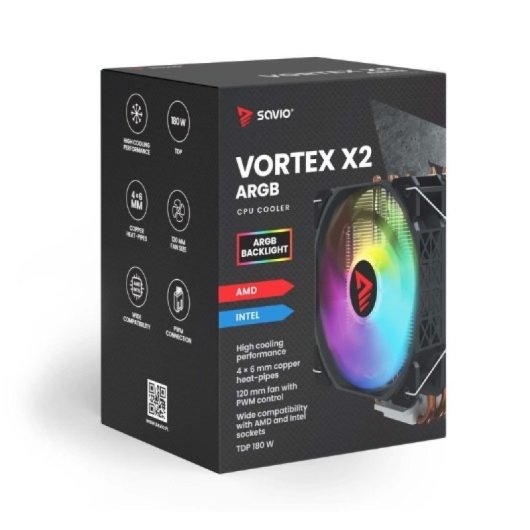 Savio Vortex X2 ARGB 120mm 1 Ventola Multisocket 180W PWM Raffreddamento
