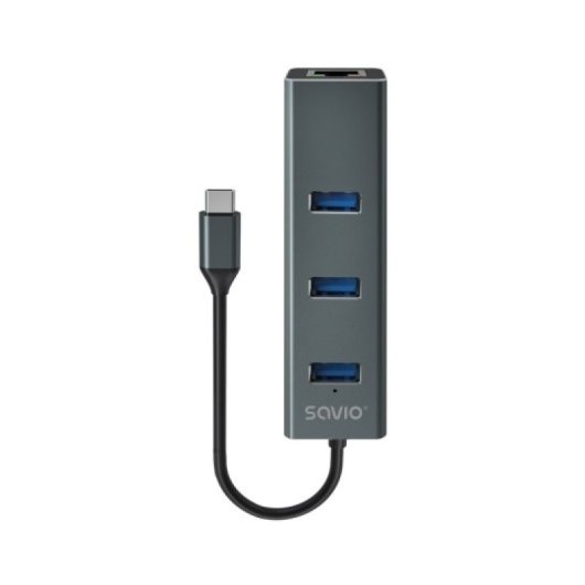 Hub USB-C Savio SAVAK-57 Aluminio 3x USB 3.1 1x RJ45 5Gbps Negro/Gris