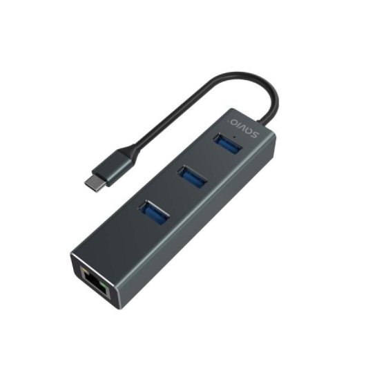Hub USB-C Savio SAVAK-57 Aluminio 3x USB 3.1 1x RJ45 5Gbps Negro/Gris