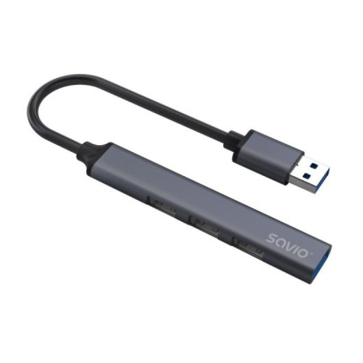 Hub USB Savio AK-70 3 puertos USB 2.0, 1 puerto USB 3.1 Gen 1, aluminio, 18cm
