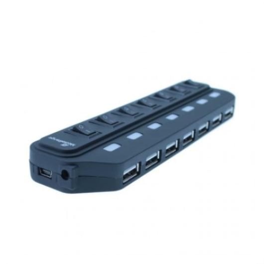 Hub Mediarange MRCS504 7 Puertos USB 2.0 Plug and Play Negro Compacto