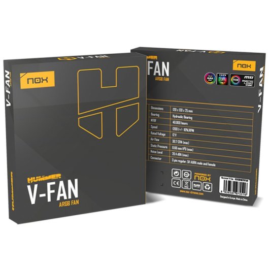 NOX ARGB 5V 120mm Hummer V-FAN Anti-Vibrationsecken 30,7CFM LED Infinity Mirror Luftkühlung