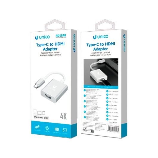 USB-C auf HDMI Adapter UNICO AD1848 Aluminium 4K 30Hz 17,5cm silber