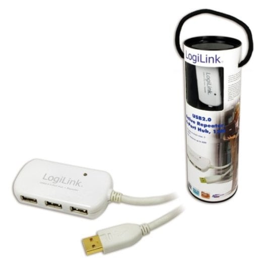 Hub USB LogiLink UA0108 4 ports USB 2.0, alimentation 12 m, blanc