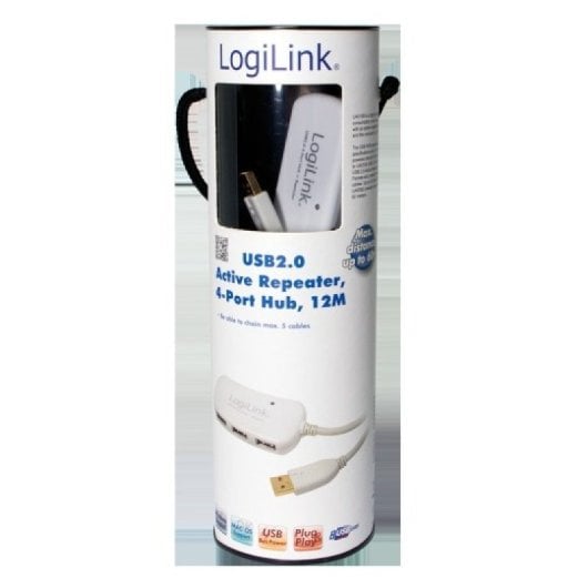 Hub USB LogiLink UA0108 4 ports USB 2.0, alimentation 12 m, blanc