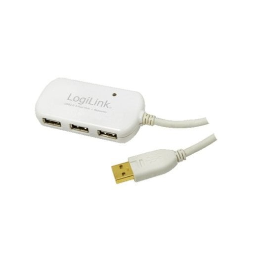 Hub USB LogiLink UA0108 4 ports USB 2.0, alimentation 12 m, blanc