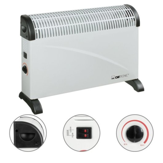 Radiador Eléctrico Bomann KH 3077 2000W compacto termostato silencioso y asas de transporte