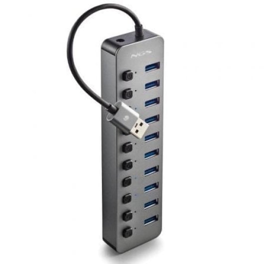 Hub NGS 10 puertos USB 3.0 5Gbps IHUB10 con interruptores y alimentación externa