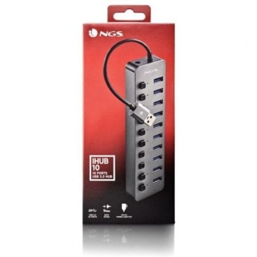 Hub NGS 10 puertos USB 3.0 5Gbps IHUB10 con interruptores y alimentación externa