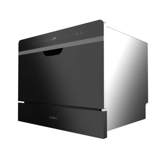 Lave-vaisselle Cecotec 6 services, classe D, verre noir, Touch Control, départ différé, sécurité enfant