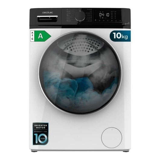 Máquina de lavar roupa Cecotec de 10 kg com carregamento frontal, 1400 rpm, Classe A, Vapor Max Inverter, mais 15 programas
