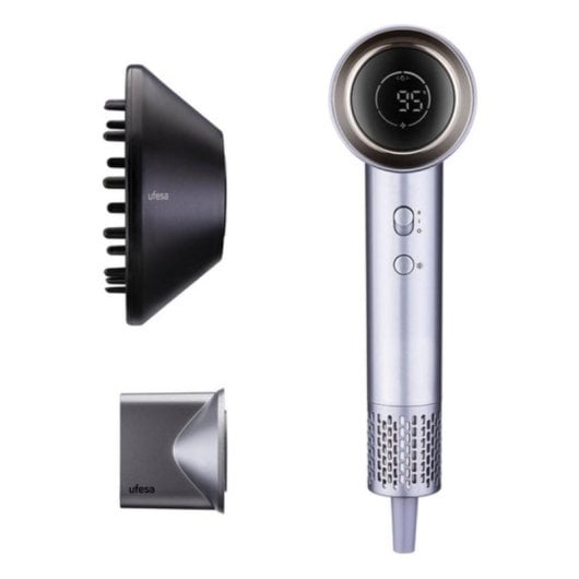 Secador de Cabelo Profissional Ufesa Ion-Plasma Luxe 1600W 3 Temperaturas 2 Velocidades Iónico Motor Digital Ecrã Digital Lavanda