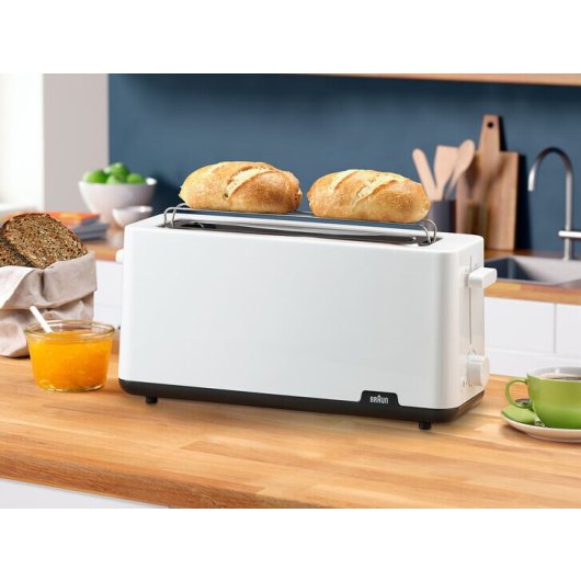 Tostador Braun HT1110WH 2 rebanadas 1030W Blanco ranura 25cm control giratorio