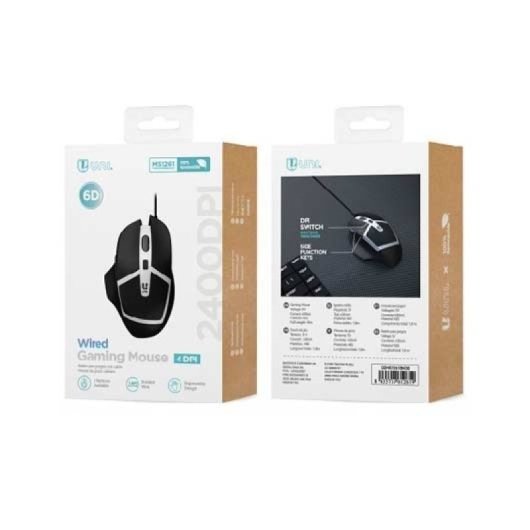 Ratón Uni con cable 2400 DPI 6 botones ABS USB-A 1.8m receptor incluido